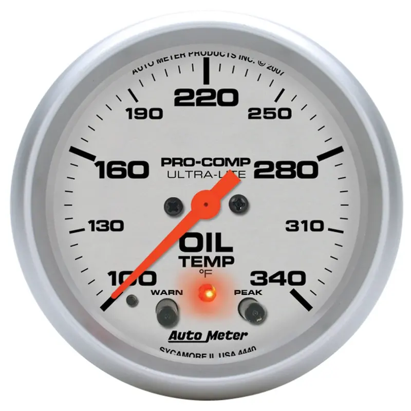 Autometer 4440 Ultra-Lite Oil Temperature Gauge – 2-5/8", 140–340°F, Stepper Motor W/ Peak & Warning 1