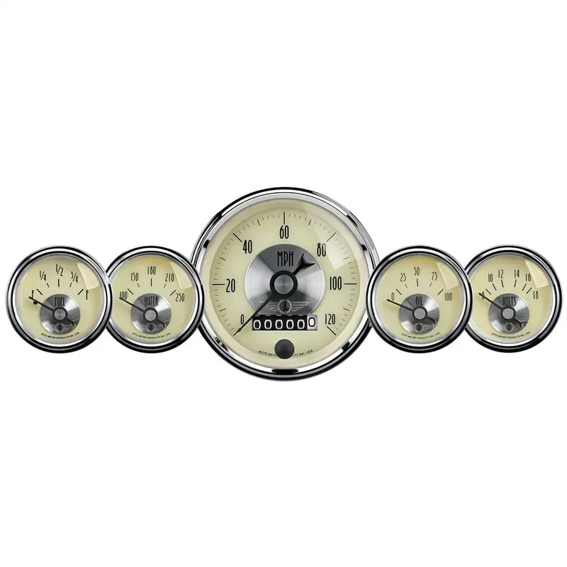 Autometer Prestige Antique Ivory 5-Piece Gauge Kit – Includes Electric Speedometer & Odometer 1