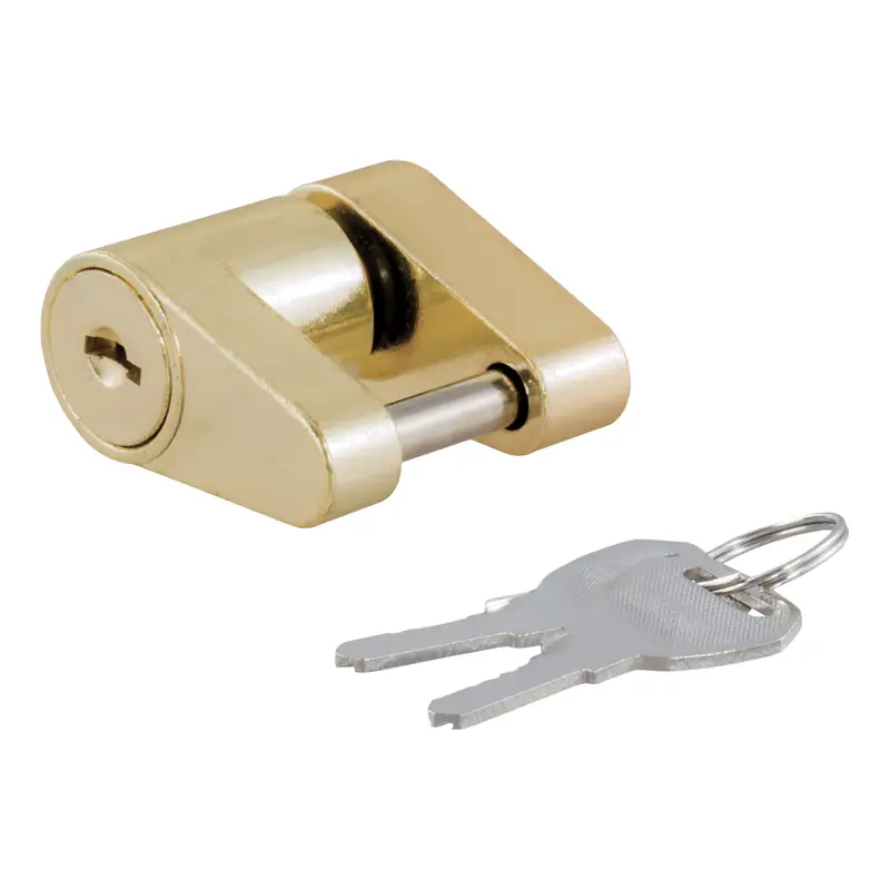Curt Coupler Lock With Brass-Plated Finish – 1/4" Pin, 3/4" Latch Span, Padlock Compatible (23022) 1