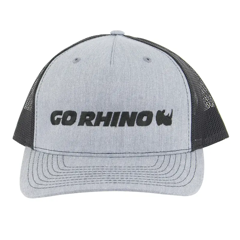 Go Rhino Ex0381 Trucker Hat – Heather Grey And Black Embroidered Design 1