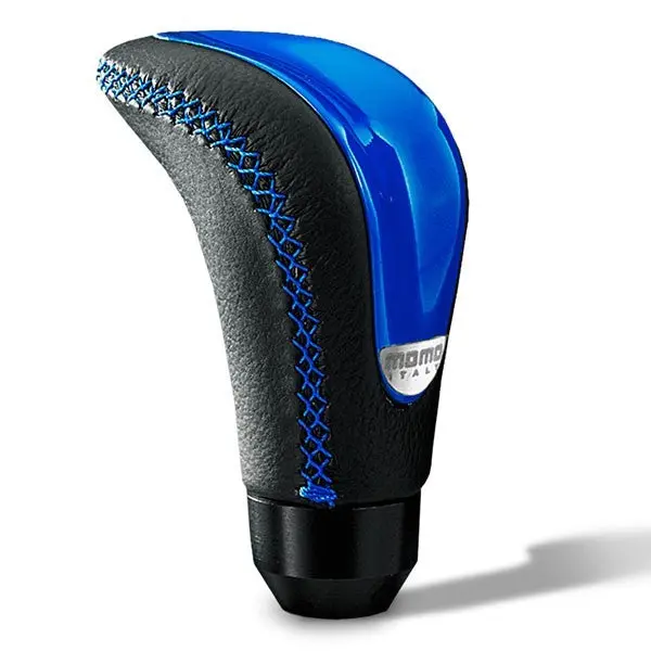 Momo Cteblu Combat Evo Shift Knob – Leather-Wrapped Blue Insert 1