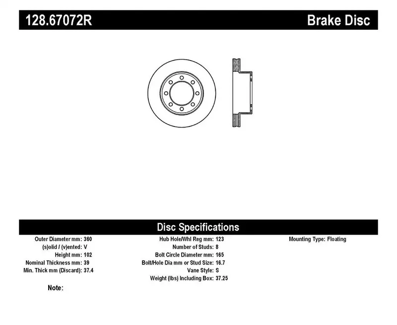 Stoptech 128.67072R Sport Front Right Cross-Drilled Brake Rotor 1