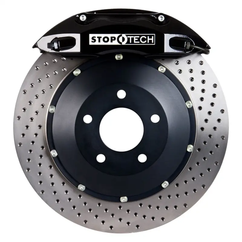 Stoptech 83.434.4300.52 Big Brake Kit – Front, Drilled Two-Piece Rotors With Black Calipers 1