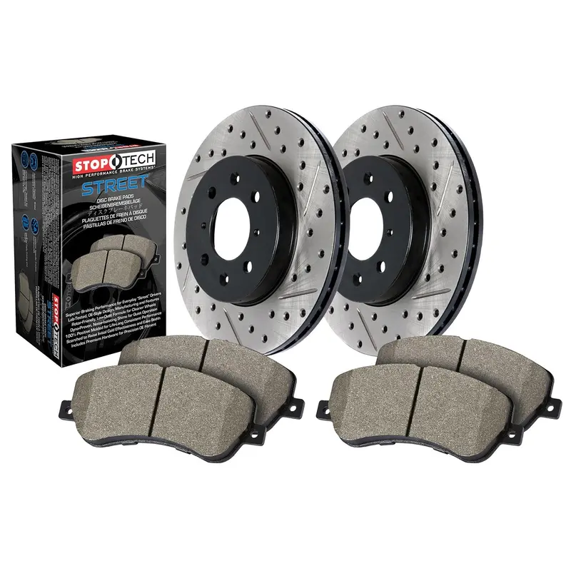 Stoptech 938.04004 Street Axle Brake Kit – Front, Drilled & Slotted Rotors 1