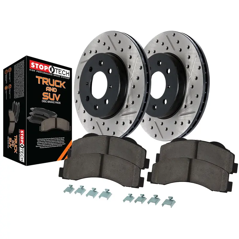 Stoptech 971.42028 Front Brake Kit – Slotted & Drilled Rotors For Trucks 1