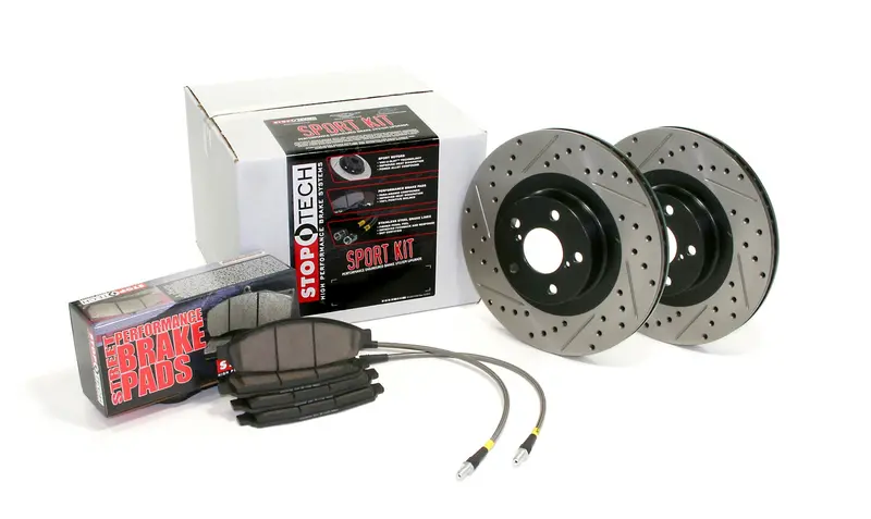 Stoptech Sport 4-Wheel Brake Kit – Slotted & Drilled Rotors With Brake Lines (978.33005) 1