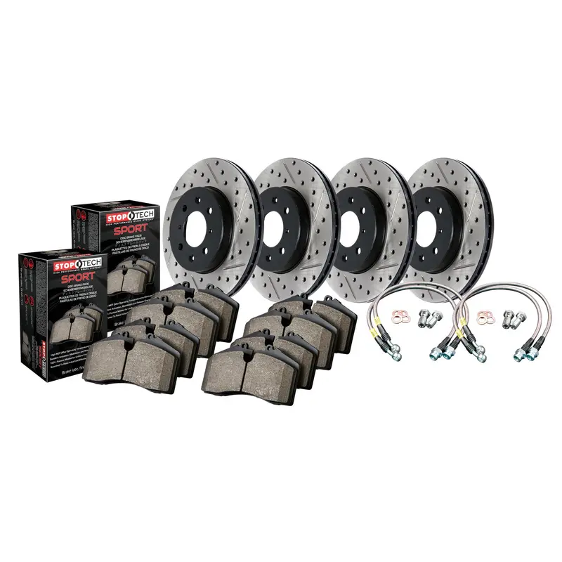 Stoptech Sport Axle Pack – 4-Wheel Slotted & Drilled Brake Kit With Stainless Lines 2