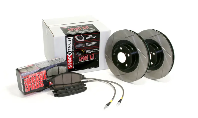 Stoptech Sport Front Brake Axle Pack – Slotted Rotors + Stainless Lines (977.40013F) 1