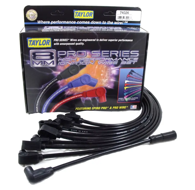 Taylor Cable 74026 8Mm Spiro-Pro Ignition Wire Set – Custom-Fit, 90-Degree Boots, Black Jacket 1